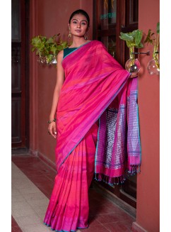 Pink, Handwoven Organic Cotton, Multi Textured Weave , Jacquard, Work Wear Saree